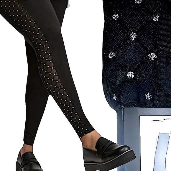 TORRID Rhinestones Full Length Signature‎ Mesh Side Leggings NWT - Picture 1 of 9